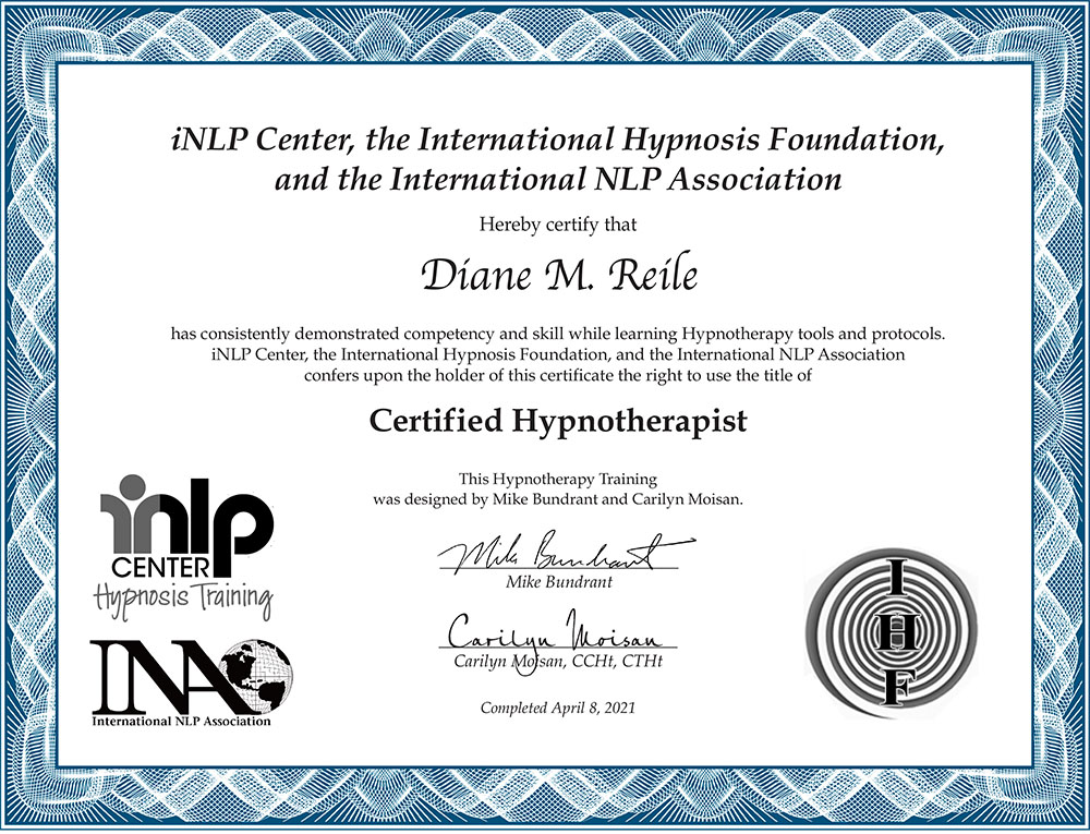 International Hypnosis Foundation Certification for Diane Reile